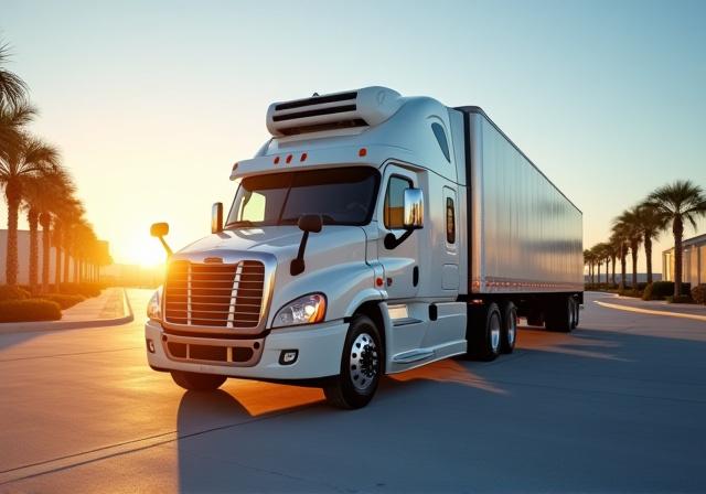 Modern CCLG refrigerated truck loading fresh produce at a Tampa warehouse
